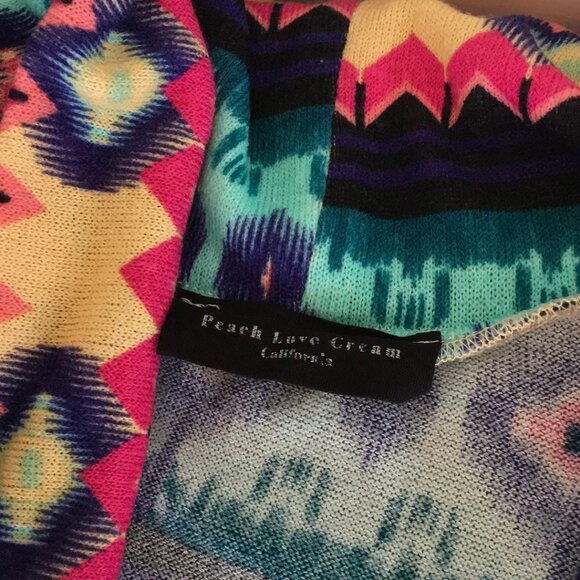 Peach Love California Boho Ikat Print 3/4 Sleeve Open Cardigan Small - Picture 6 of 6